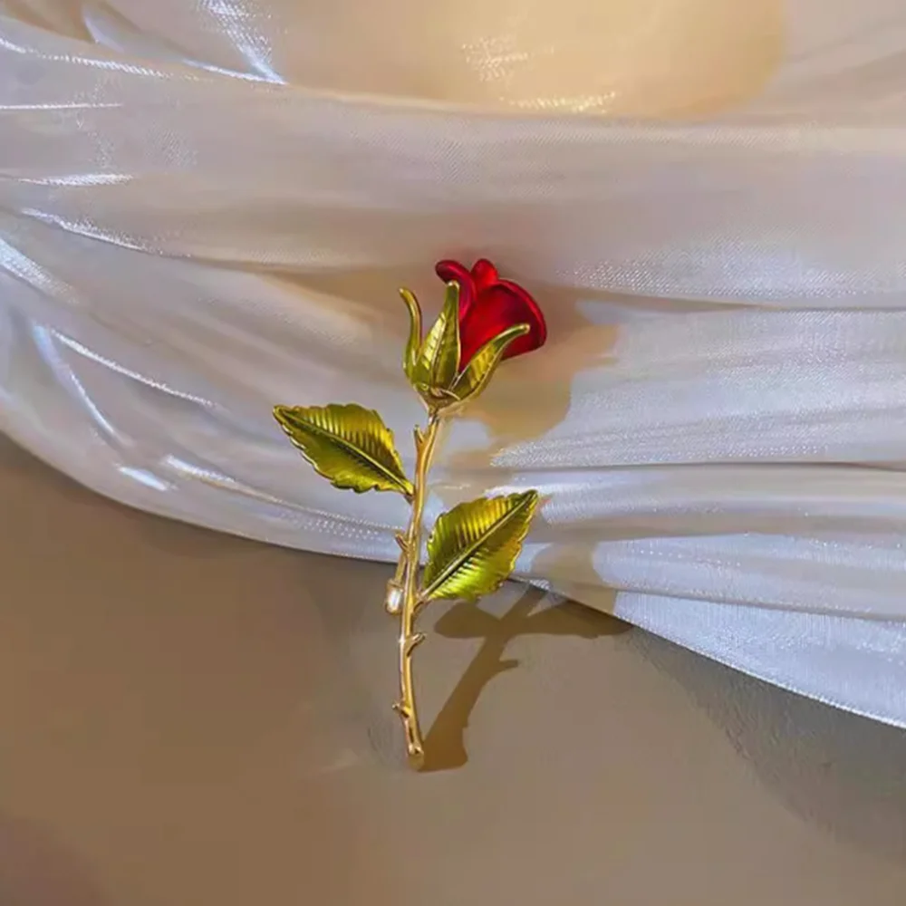 Fashionable colorful enamel rose zircon brooch, anti-exposure pin for women, metal button to fix clothes, wedding party gift