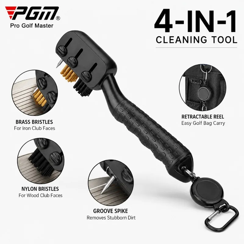 PGM Golf Club Cleaning Brush Retractable Groove Cleaner Double Sided Brass Nylon Brush with Carabiner SZ008