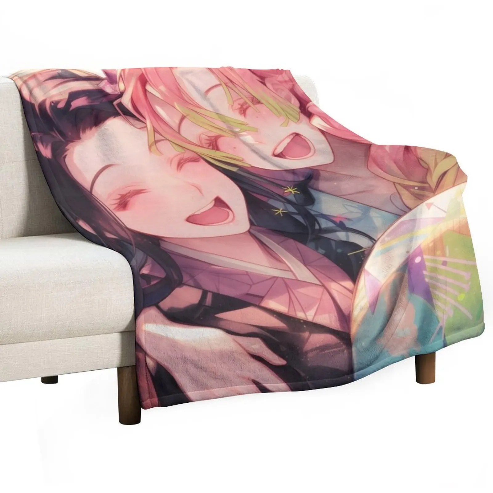 Nezuko Kamado & Mitsuri Kanroji - Demon Slayer 1 Throw Blanket Sofa Soft Shaggy Blankets