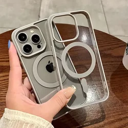 Luxury natural titanium magnetic matte phone case for iPhone 15 14 12 11 13 Pro Max Plus magsafe charging clear bumper case