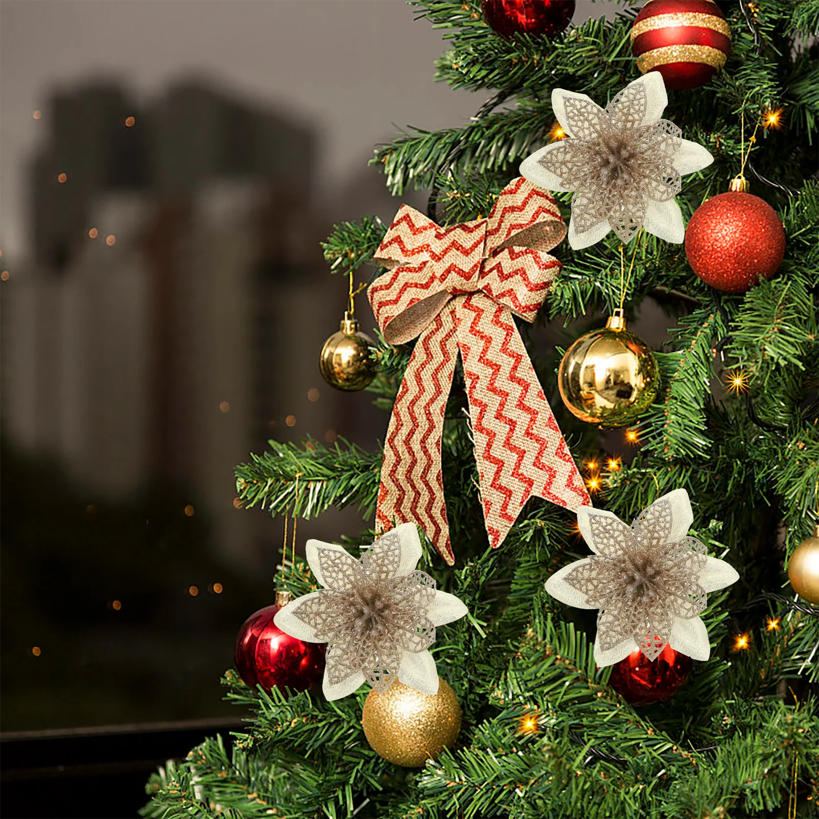 

12Pcs Xmas Artificial Poinsettia Flower Lifelike Poinsettia Decor for Christmas Tree Centerpiece Festive Indoor Outdoor Use