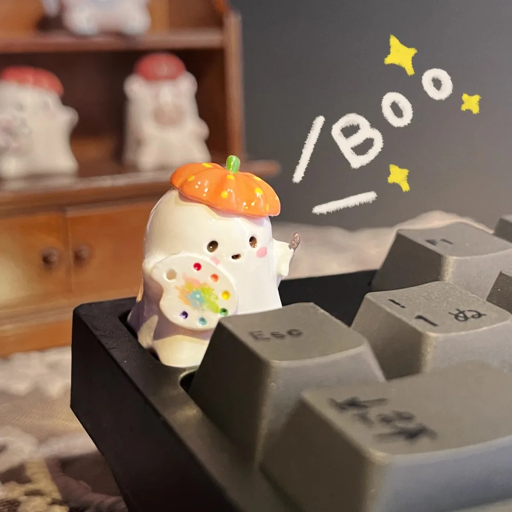 Cute Ghost Artisan Keycap Original Kawaii Resin Keyboard Cap Custom Handmade Anime KeyCap for Mechanical Keyboard Halloween Gift