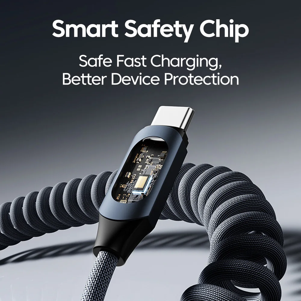 6A USB to Type-c Пружинный выдвижной кабель для быстрой зарядки данных 120 Вт USB C to Type-c Кабель для сверхбыстрой зарядки со светодиодом для iPhone16