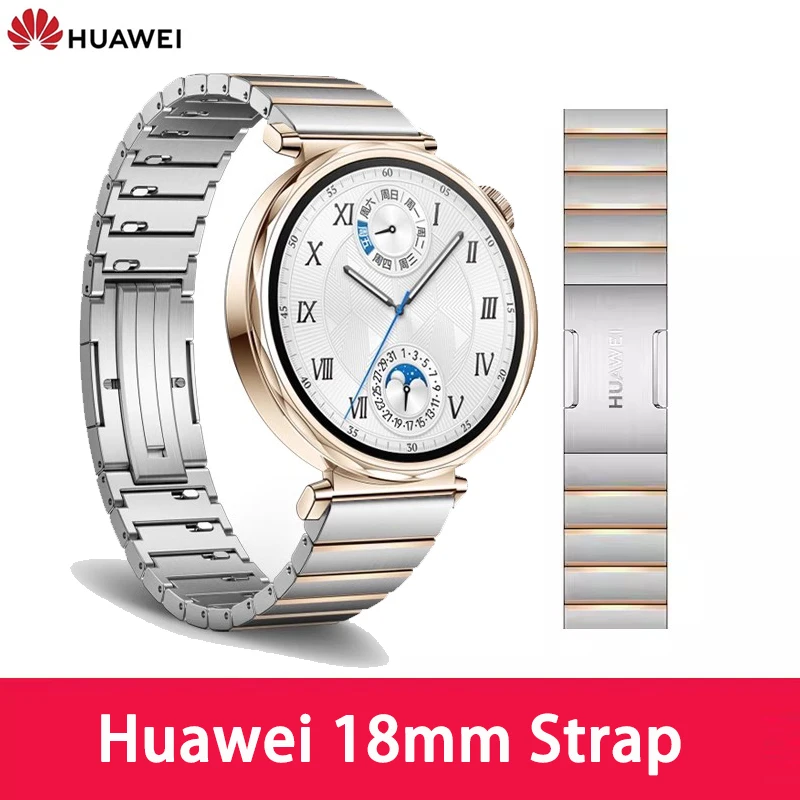 Huawei Original 18mm Stainless Steel Strap for HUAWEI WATCH GT5 Pro 42mm Wristband Bracelet GT5 41mm Silver / Black Watchband