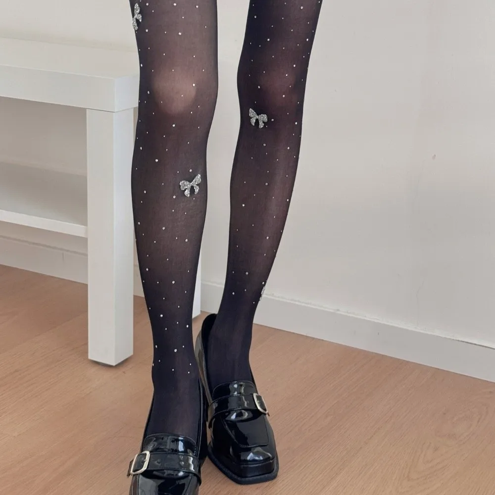 Fashionable Rhinestone Pantyhose Breathable Skinny Fit Silk Stockings Comfortable High-elastic Bow Butterfly Stockings