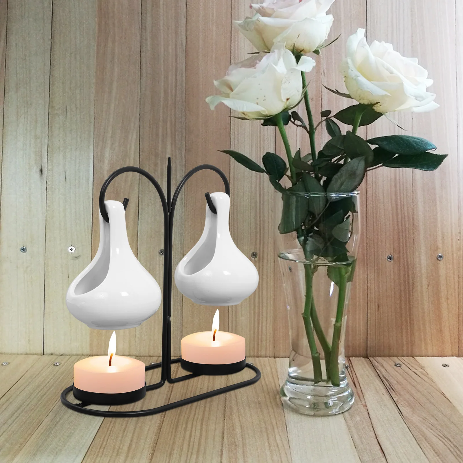 

1 Set Creative Double Hanging Furnace Aroma Diffuser Ceramic Essential Oil Burner Holder Wax Melt Tealight Home Decor