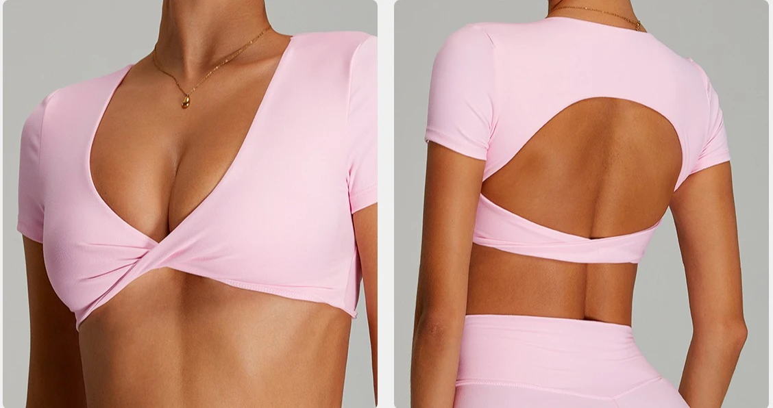 Kit sports tops for women's fitness beauty back tops breathable yoga sportswear short T-shirt sports vest running training suits