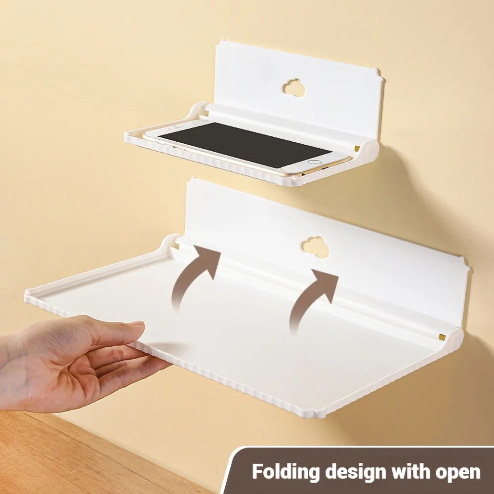 Punch-Free Foldable Wall Mount Storage Shelf Self-Adhesive Mini Wall Rack Phone Glasses Remote Control Organizer Phone Holder view 2