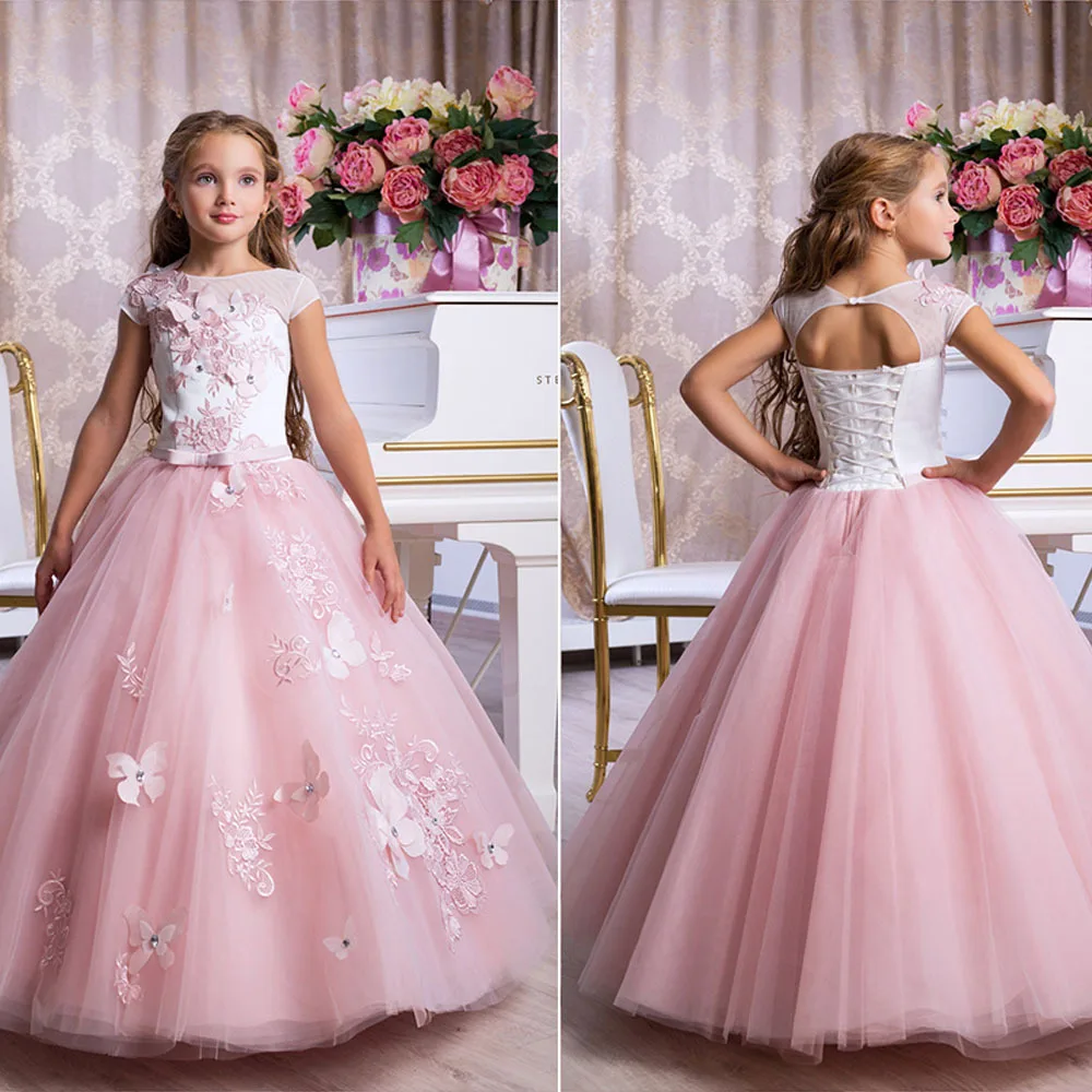 

Vintage Flower Girls Dress For Wedding Evening Children Princess Party Pageant Long Gown Kids Dresses For Girls Formal Clothes