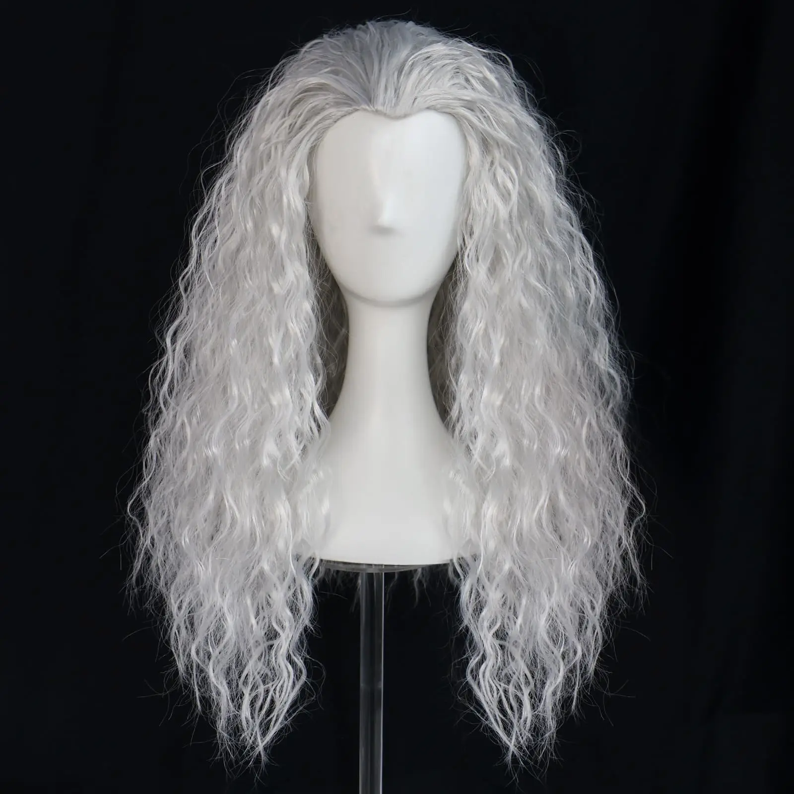 شعر مستعار طويل مجعد منفوش على شكل ذرة ساحرة بيضاء، شعر مستعار معزز للوجه، تصميم شعر مستعار معالج كوسبلاي أنيمي، أوروبي وأمريكي