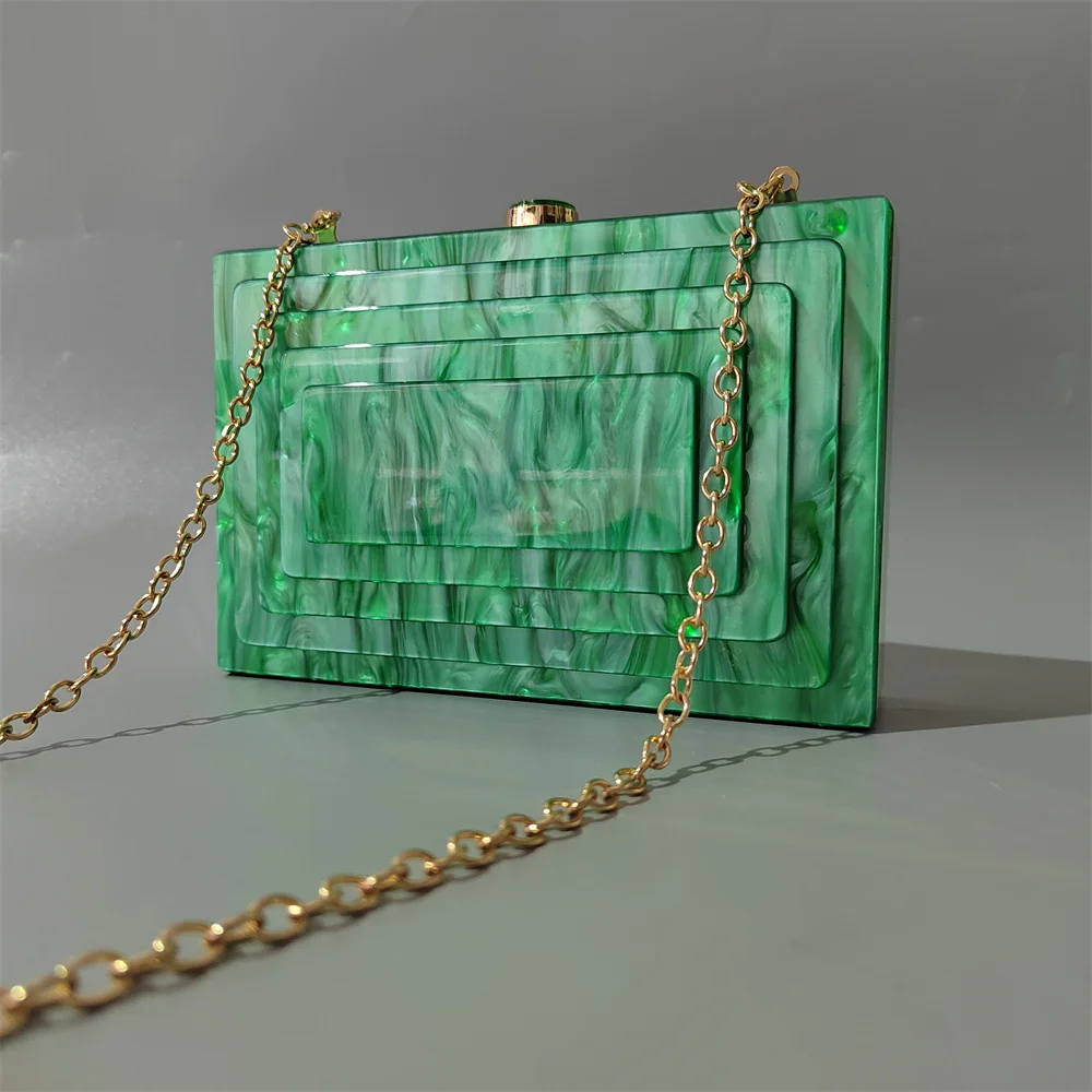 Luxury Lady Party Prom Chic Dress Handbags Wedding Wallets New Trendy Women Solid Pearl Green Acrylic Evening Bags Clutch Purse