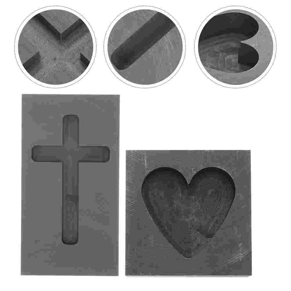 

2 Pcs Molds Gold Casting Ingot Graphite Mold Mold Heart Cross Shape Jewelry Casting Crafts Easy Maintenance