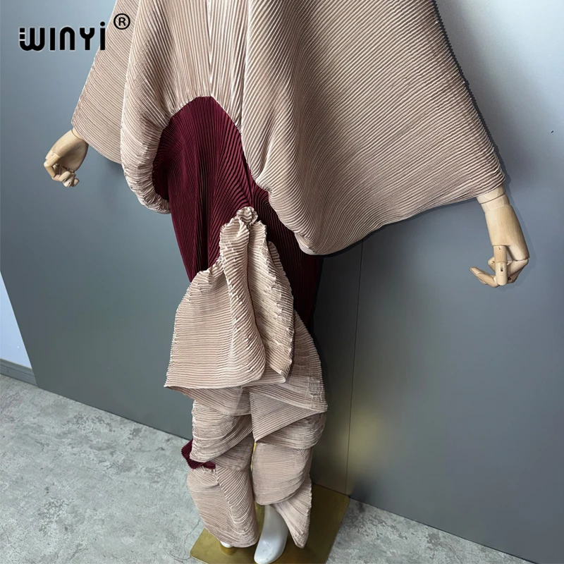 WINYI New Pleated Slim High-Fork Dress for Women Fashion Beach Cover-Up Muslim Kaftan Abaya Dubai Luxury Long Evening Gown