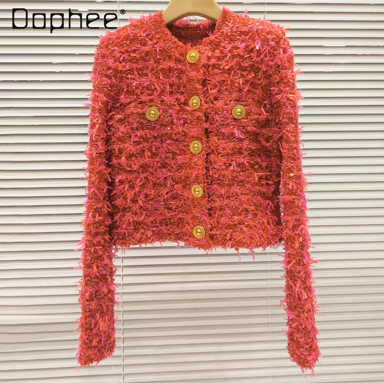 

Autumn New French Temperament Celebrity Light Luxury Metal Buckle Tweed Round Neck Short Coat High-end Fashion Loose Coat Women
