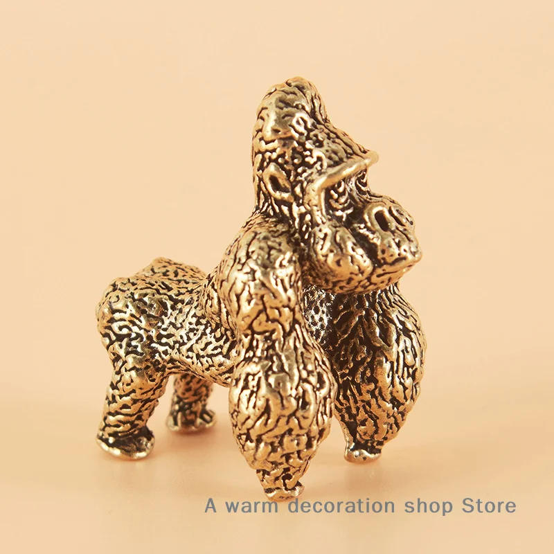 1Piece Chinese Classical Brass Gorilla Statue  Study Desktop Ornament Table Tea Solid Copper Animal Figurine Decoration