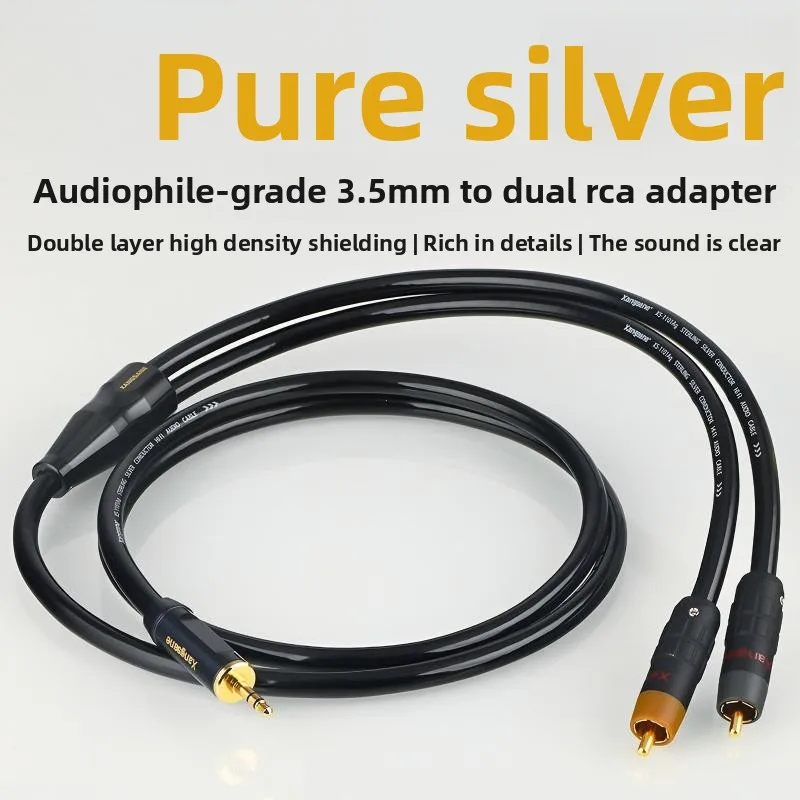 

Аудиокабель Fever Level 3.5-to-1 с двумя разъемами RCA (Pure Silver) для компьютера, телефона, усилителя, колонок, 3.5-to-2