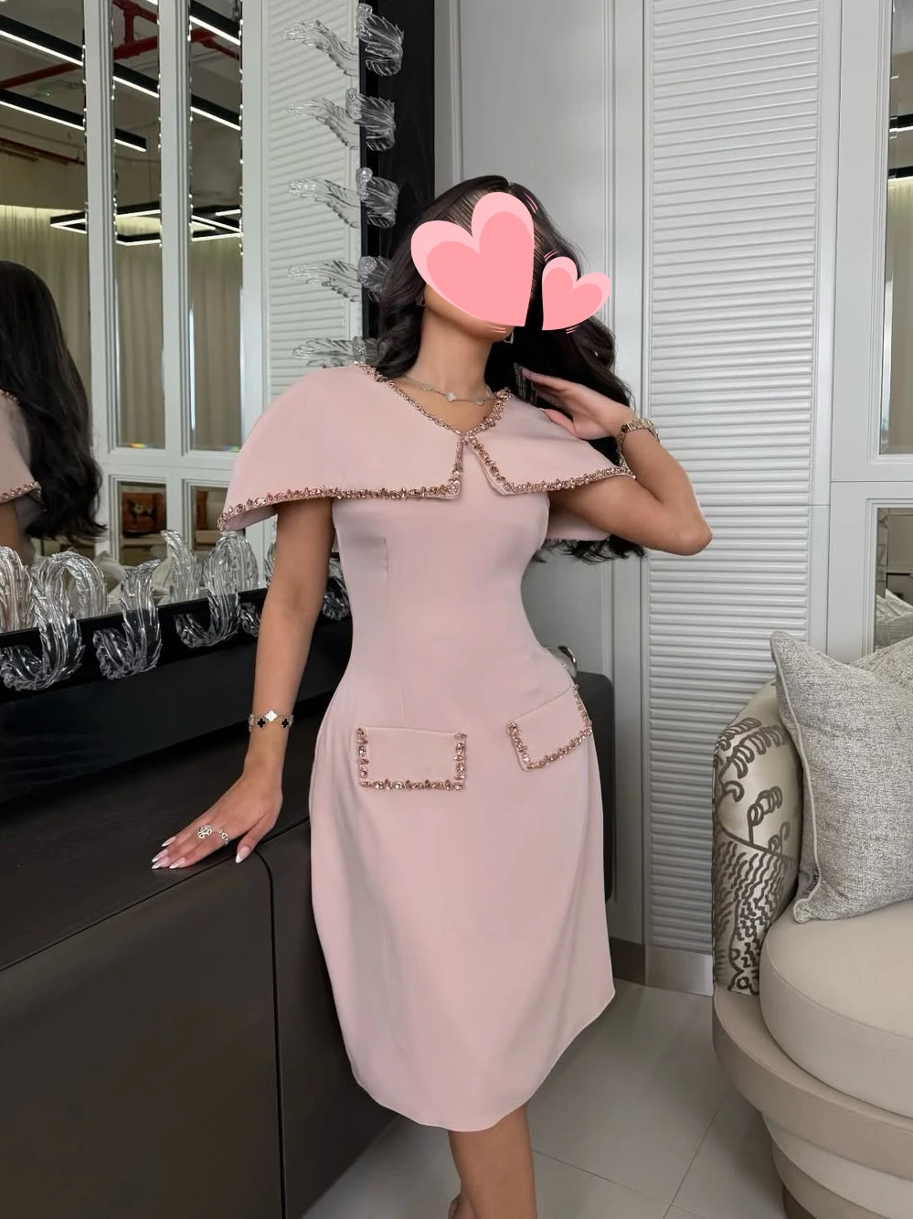 

Oisslec Dress Elegant Vintage Sweet Pink Crystal Cape Short Stylish New Customize Formal Occasion Prom Dress Evening Party Gowns