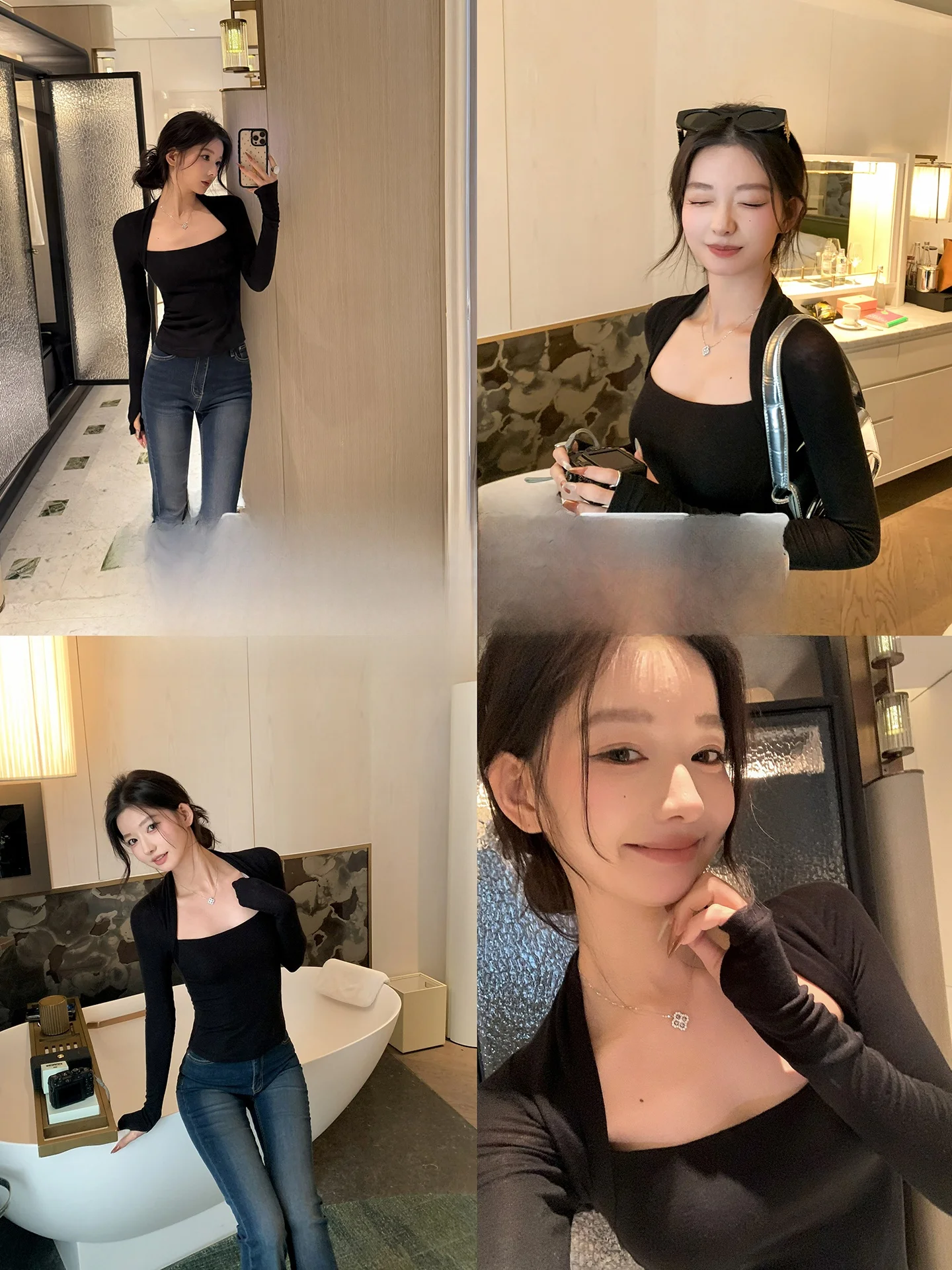 

Faionable Knitted T-irt Women's Slim Fit Long Sve Square Collar Layered Look Ada Miss New Arrival Spring Season