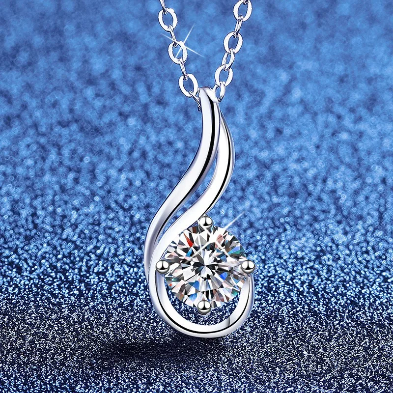 S925 Sterling Silver Infinite Music Note Teardrop Necklace 1ct Moissanite Korean Japanese Style Versatile Jewelry Gift for Women
