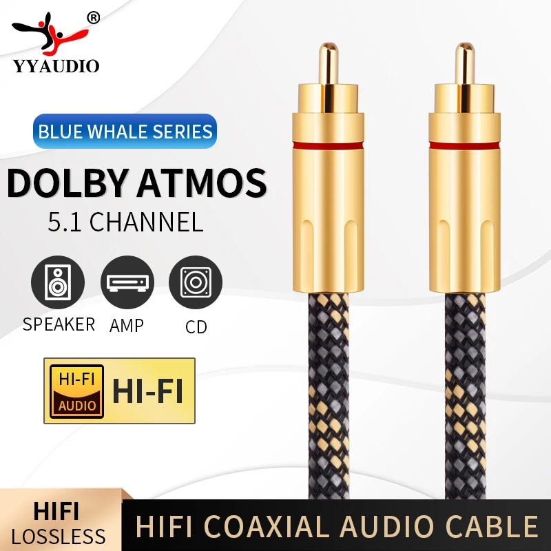 Hifi Rca To Rca Audio Cable Dolby Atmos 5.1 Channel 75Ω Premium SPDIF For TV Amplifier Subwoofer Male To Male Coaxial Rca Cable