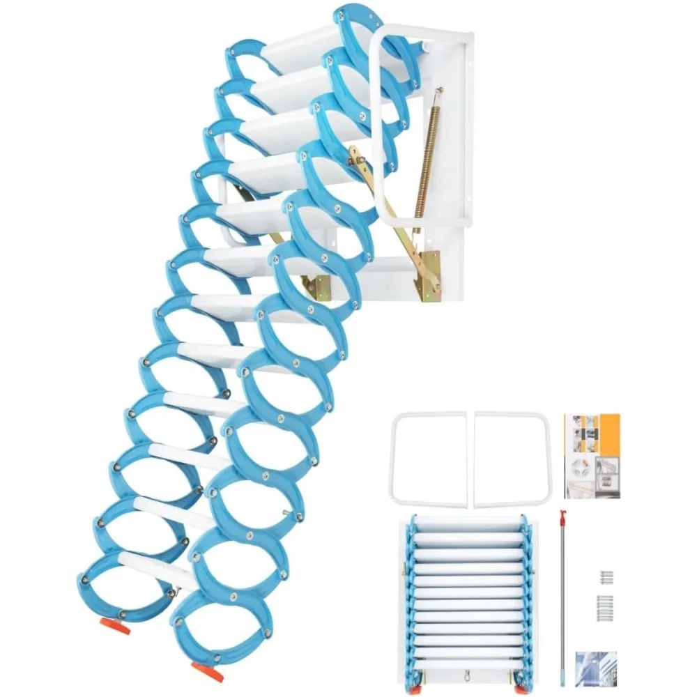 

Wall-Mounted Folding Attic Ladder, 9.5-10.17ft Pull Down System, 12-Step Alloy Attic Access Ladder, Up to 880lbs