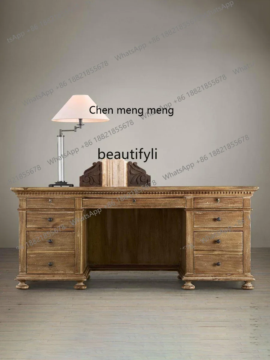 

E153 American-Style Solid Wood Desk Retro Simple Desk Oak Study Table French Office Table Computer Desk