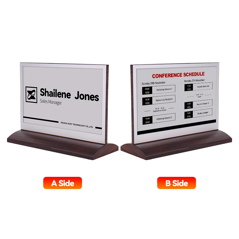 Double-Sided Electronic Name Tag BLE E-Ink Epaper Desktop Name Plate Stand for Meeting Conference