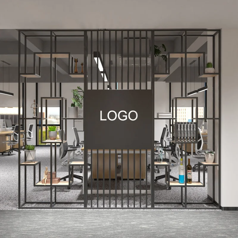 

Custom Screen Partition Shelf Floor-standing Entrance Display Rack Office Company Modern Light Luxury Iron Art Fashion Decorativ