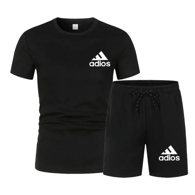 

2026 Summer High-Quality Men's 2-Piece Set, Fashion Casual Short Sleeve T-Shirt & Sports Shorts Outfit