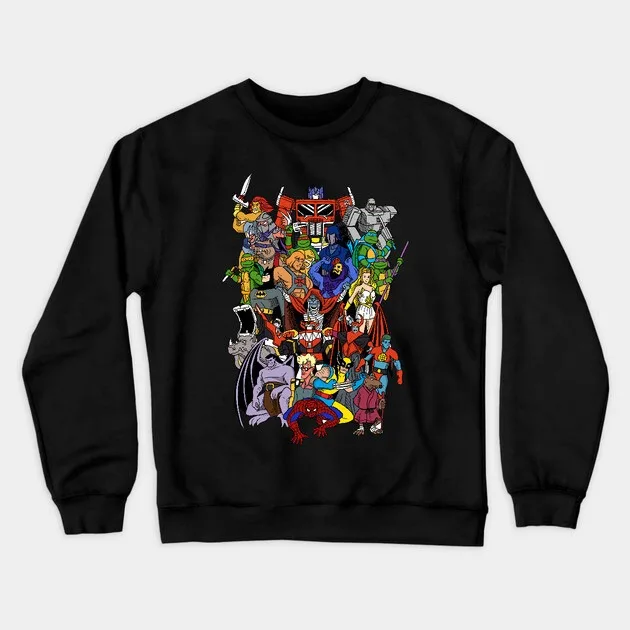 

Autumn and Winter Style Pop Culture Mashup Sweatshirt, "Iconic Cartoon and Hero Ensemble" Graphic for A Trendy Look