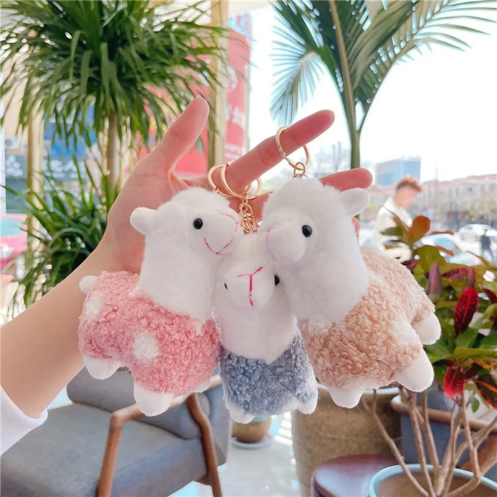 Cartoon Alpaca Stuffed Doll Keychain Key Pendant Cute Alpaca Plush Key Ring For Girls Gifts Creative School Bag Keychain