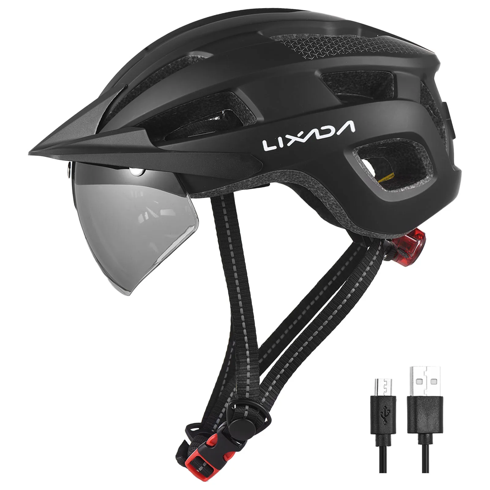 

Lixada Bike Helmet with Windshield and Sun Visor Rechargeable Tail Light Adjustable Bicycle Helmet for Safety and Protection