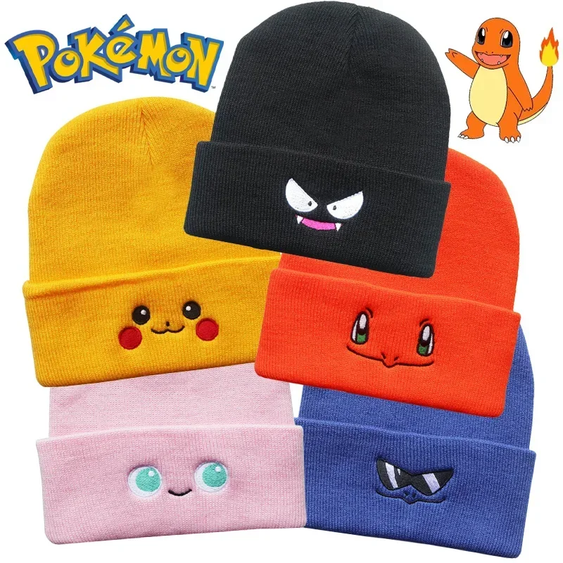 

Pokemon Pikachu Anime Knitting Beanies Hat Men Women Solid Color Quality Cap Cute Casual Warm Hats Fashion Versatile Unisex Caps