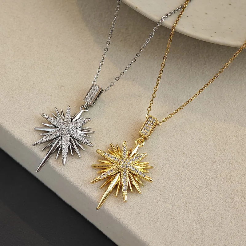 New Creativity Personality Eight-Pointed Star Zircon Pendant Necklace for Women  Fashion Accessories Versatile Jewelry Gift