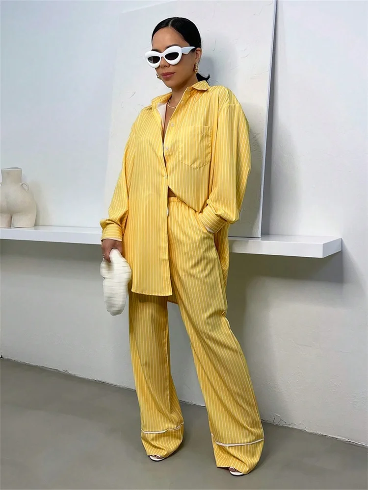 Autumn And Winter New Long Sleeves Suits Tracksuits Women's Suit Fashion Pants Female Office Blazer Yellow 2 Piece Sets 2024