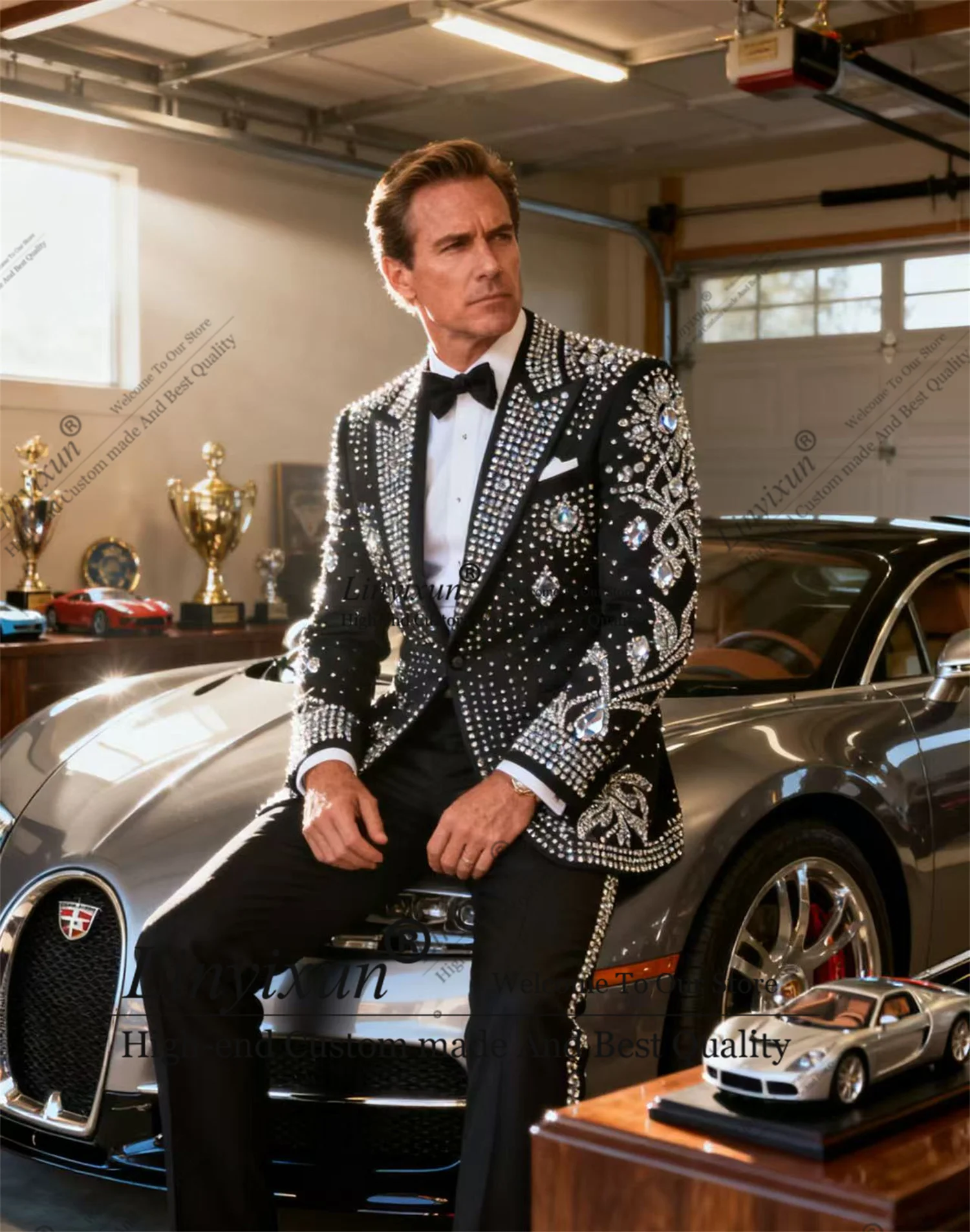 

Роскошный стиль, смокинги с бриллиантами и кристаллами, мужской костюм, костюм из 2 предметов, Homme, индивидуальный костюм для жениха, вечеринки, свадьбы, облегающий пиджак для выпускного вечера