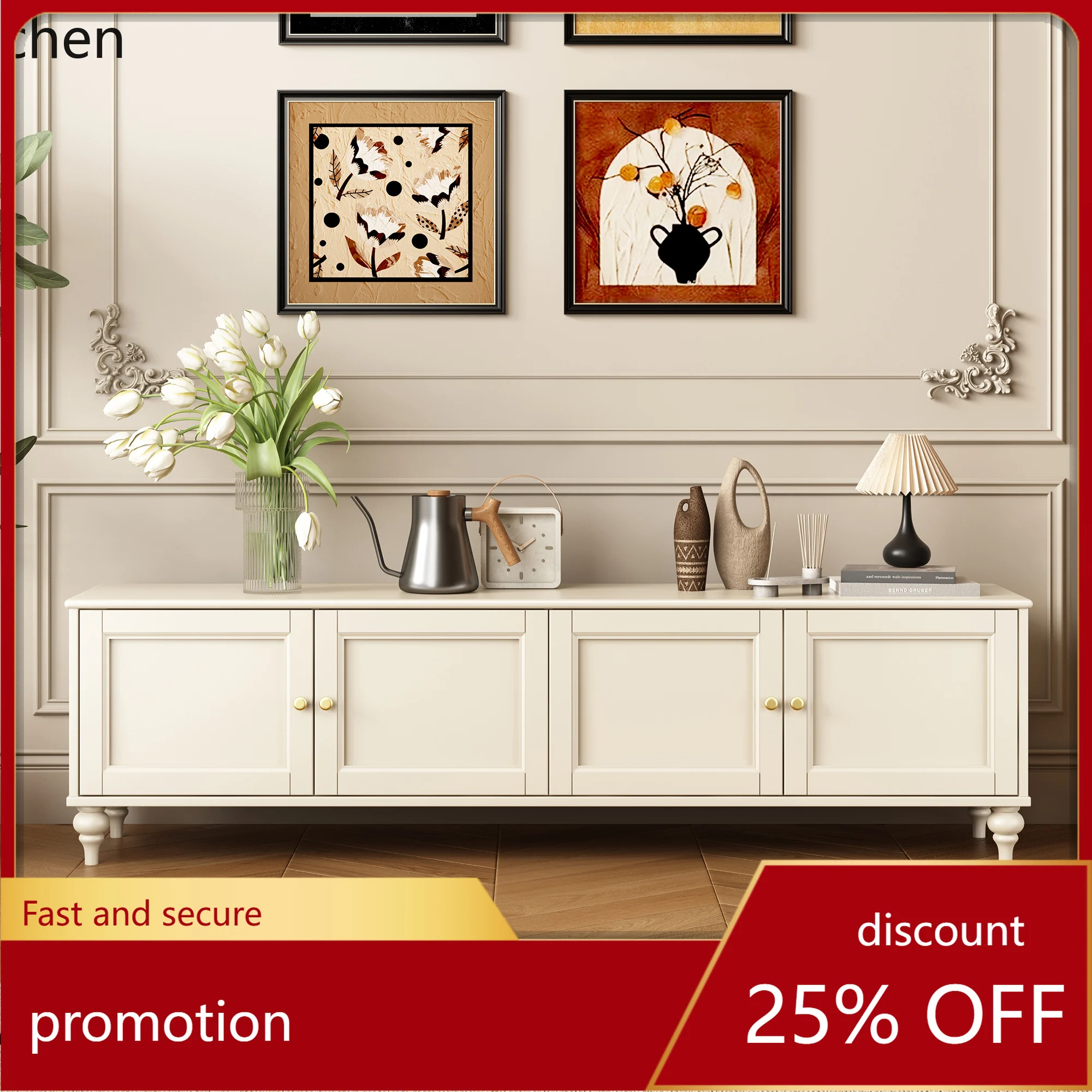 

ZML TV Cabinet Solid Wood Coffee Table Combination TV Cabinet Living Room New Floor Cabinet