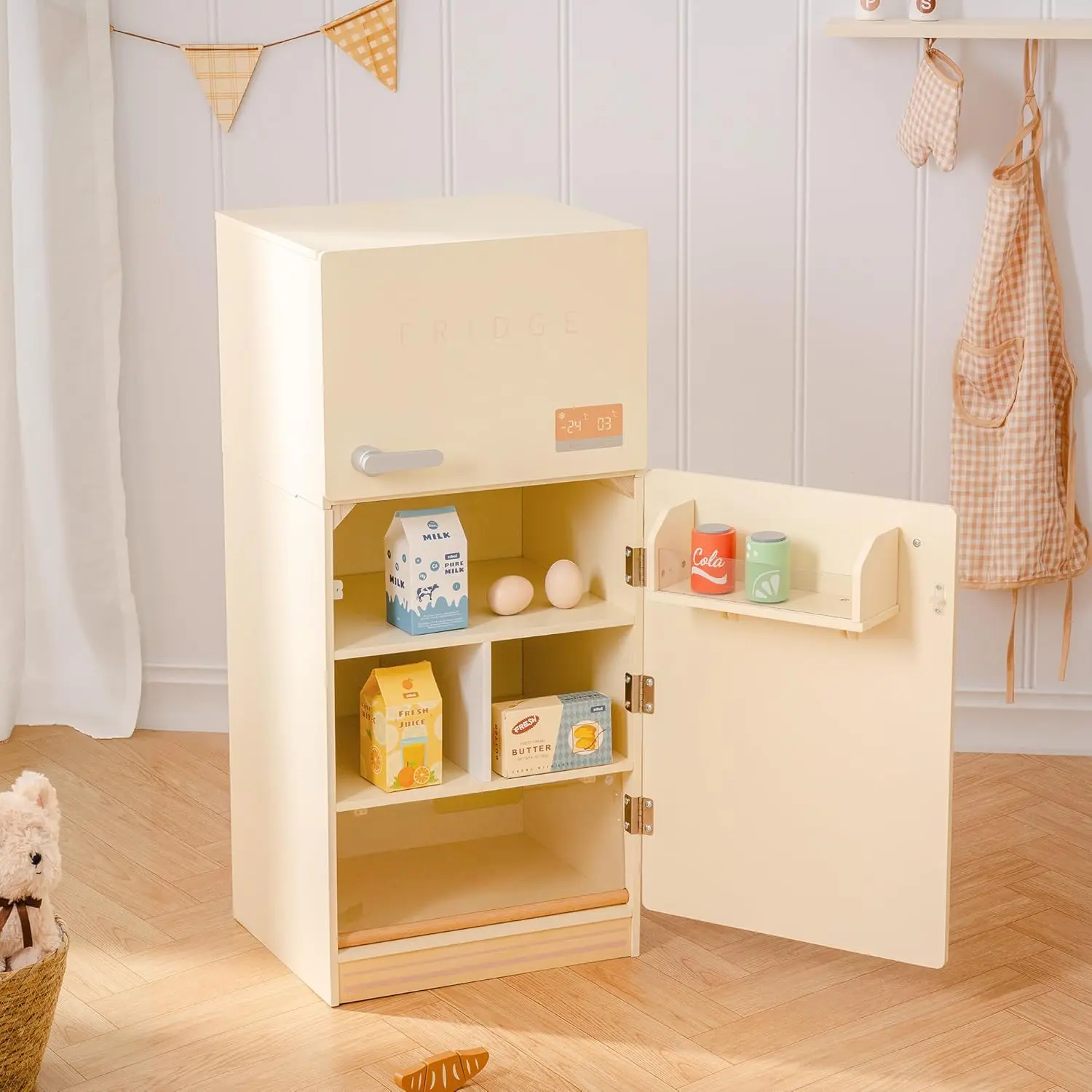Réfrigérateur à jouets en bois pour enfants et tout-petits, réfrigérateur avec accessoires, jeu de simulation, congélateur avec P