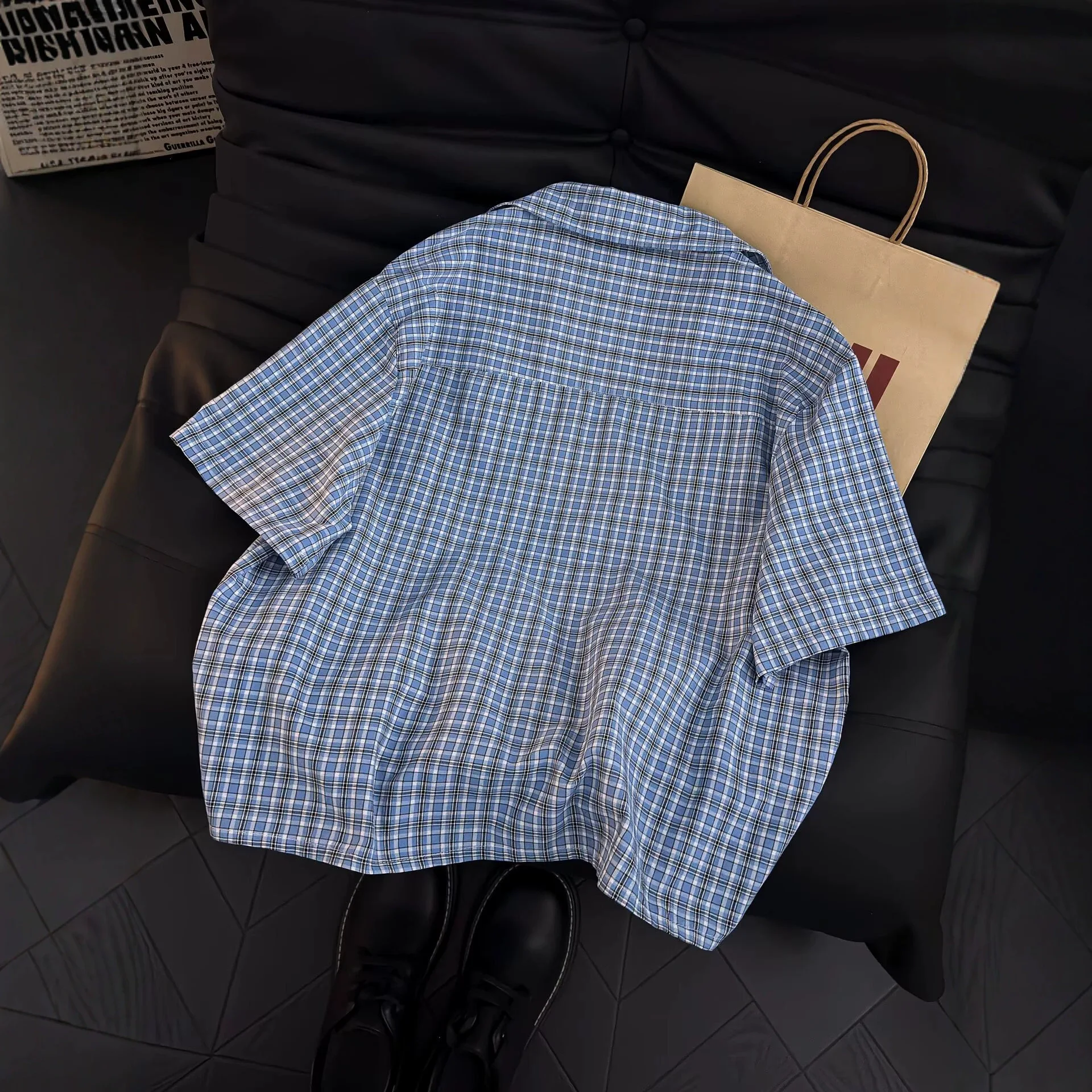 Men's Vintage Textured Short Sleeve Shirt Summer Casual Retro Collared Top Breathable Lightweight Old Money Style