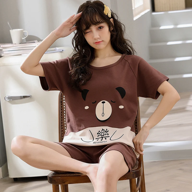 Summer Couples Cotton Pajamas Sets Women Men Short Sleeve Shorts Pyjamas Sleepwear Cartoon Home Clothing Korean Lovers Homewear