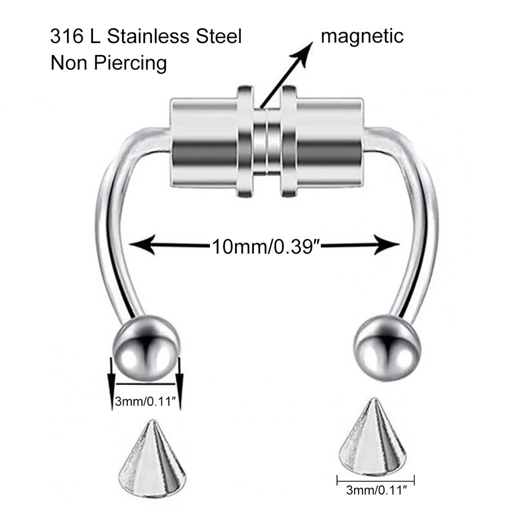 2024 New Stainless Steel Fake Ring Horseshoe Faux Nose Clip Magnet Non-pierced Hoop Magnetic Nail Piercing