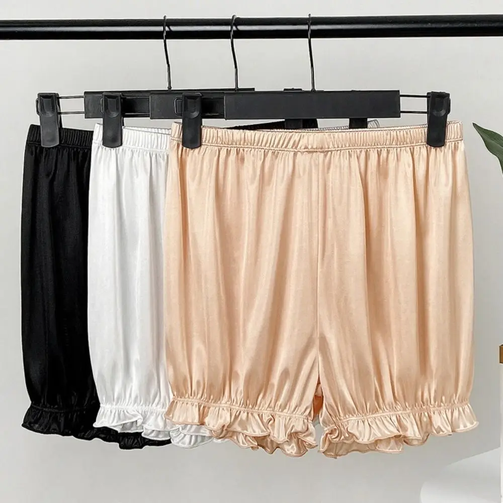 Cool Seamless Safety Pants Anti-exposure Panties Solid Color Short Pants Stretchy Dress Shorts Satin Lace Safety Pants