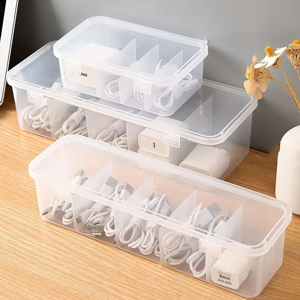 Transparent Data Cable Organizer Case Classification Dustproof Card Organizer with Lid Clutter Collection Box for Office Home