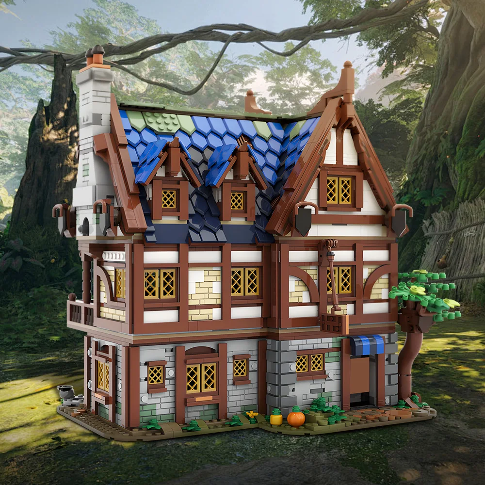 MOC-bloques de construcción de taberna Medieval Modular, modelo Medieval Inn, arquitectura Street View, montaje de ladrillos, juguetes, regalos de cumpleaños para niños
