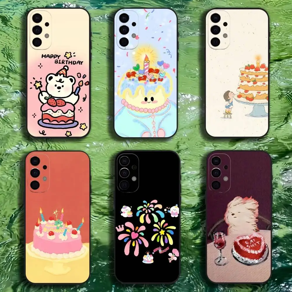 

Cute Happy Birthday Phone Case For Samsung S25,S24,S21,S22,S23,S30,Ultra,S20,Plus,Fe,Lite,Note,10,9,5G Black Cover