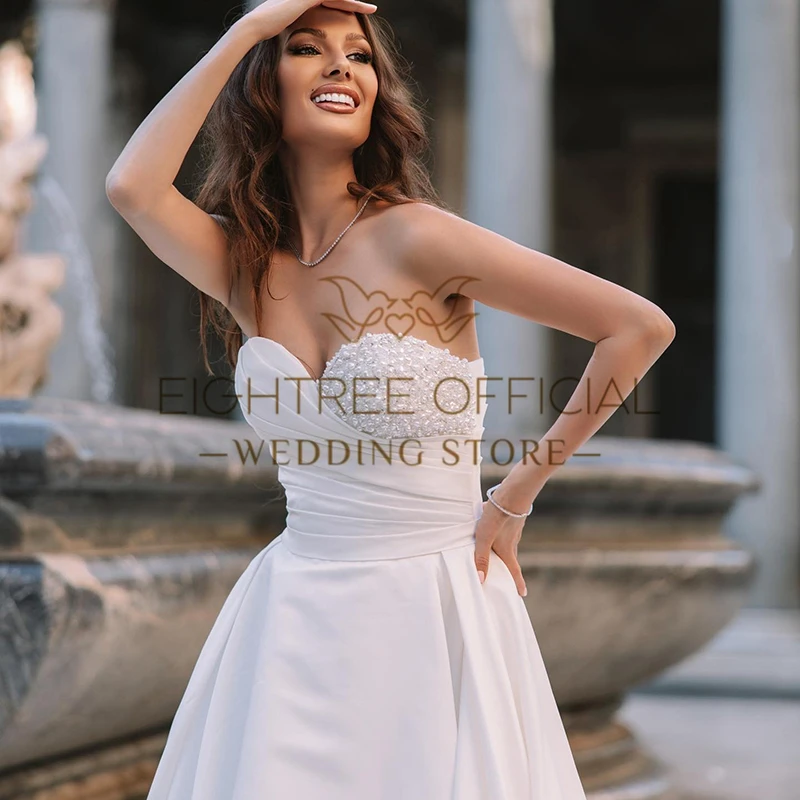 Eightree-Robe de mariée A-ligne avec perles chérie, robes de patients de balayage train, robe blanche élégante, Rhde mariage, tout ce qui est personnalisé, 2025