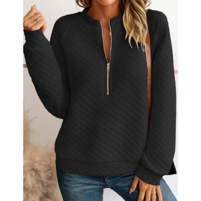 Pullover con mezza cerniera a maniche lunghe 2025 Nuovo abbigliamento autunnale Donna Felpe casual in tinta unita stile semplice Donna Streetwear