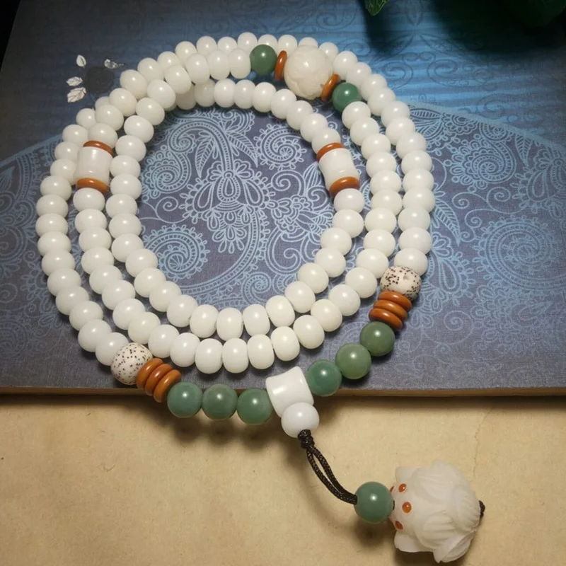 Original designs of various root bracelets, white jade Bodhi 108 prayer beads bracelet for men and women 3