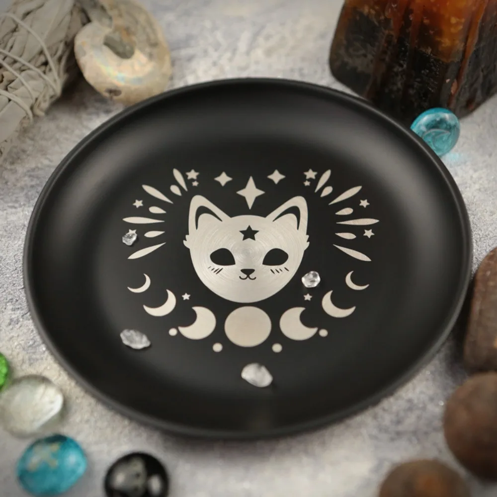 Ritual 5.5 Inch Decorative Jewelry Dish Round Black Crystal Stone Storage Tray Stainless Steel Meditation Altar Tray Gift view 4