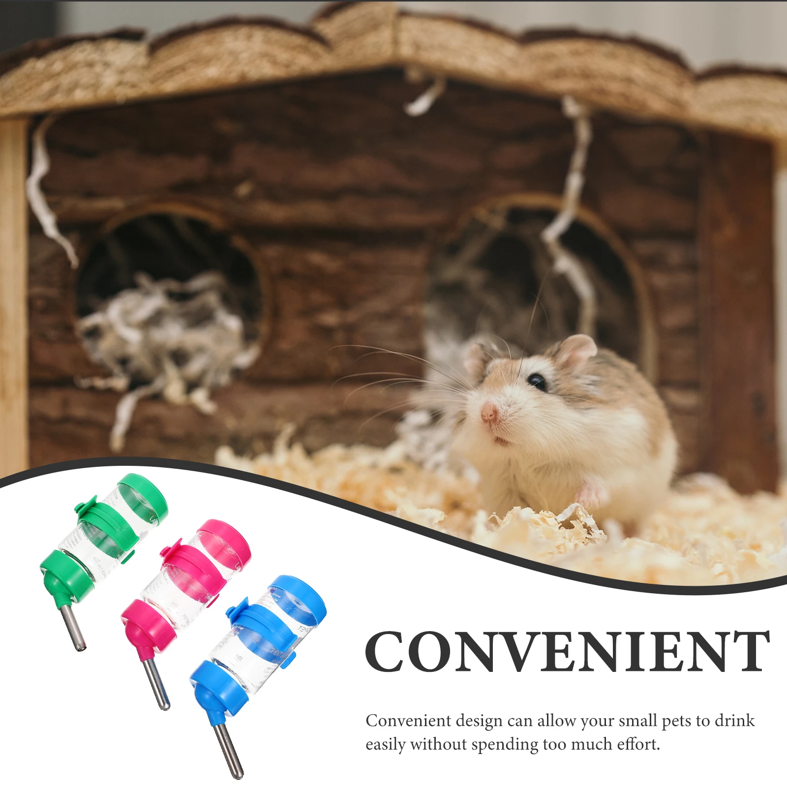 

3Pcs Pet Water Fountain 80ml Random Color Hanging Leak Proof Small Animal Feeder Hamster Bottle Automatic Waterer Pet Supplies
